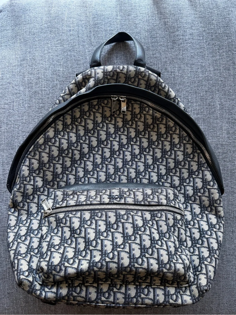 Dior Men's Navy Blue & Beige Oblique Canvas Backpack